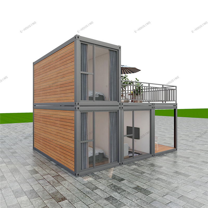 Компанија за е-домување од 2022 година, приспособена висококвалитетна професионална монтажна куќа од контејнер со ефект на луксузно дрво со огноотпорни 01